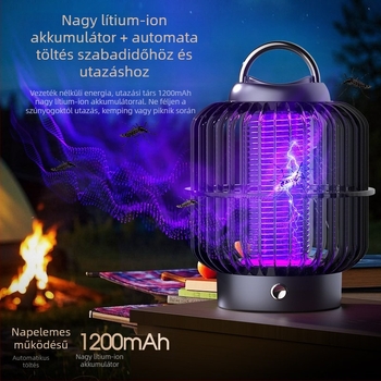 Szúnyogölő lámpa elektromos sokkal, madárkalicka-stílus, beépített akkumulátor, LED környezeti fény, 21–30㎡ lefedettség, 1 órás töltés
