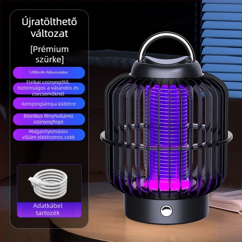 Szúnyogölő lámpa elektromos sokkal, madárkalicka-stílus, beépített akkumulátor, LED környezeti fény, 21–30㎡ lefedettség, 1 órás töltés