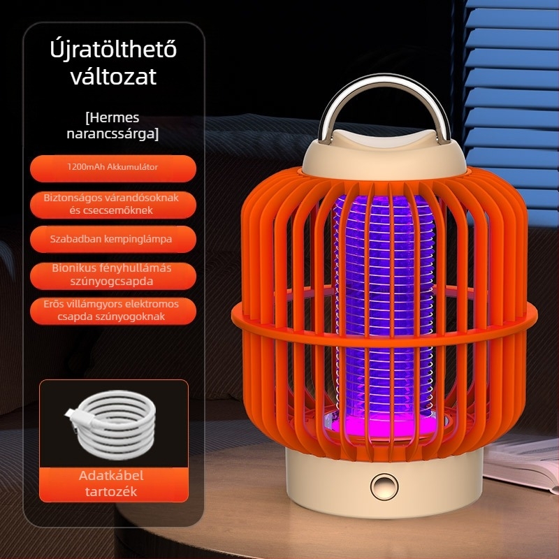 Szúnyogölő lámpa elektromos sokkal, madárkalicka-stílus, beépített akkumulátor, LED környezeti fény, 21–30㎡ lefedettség, 1 órás töltés
