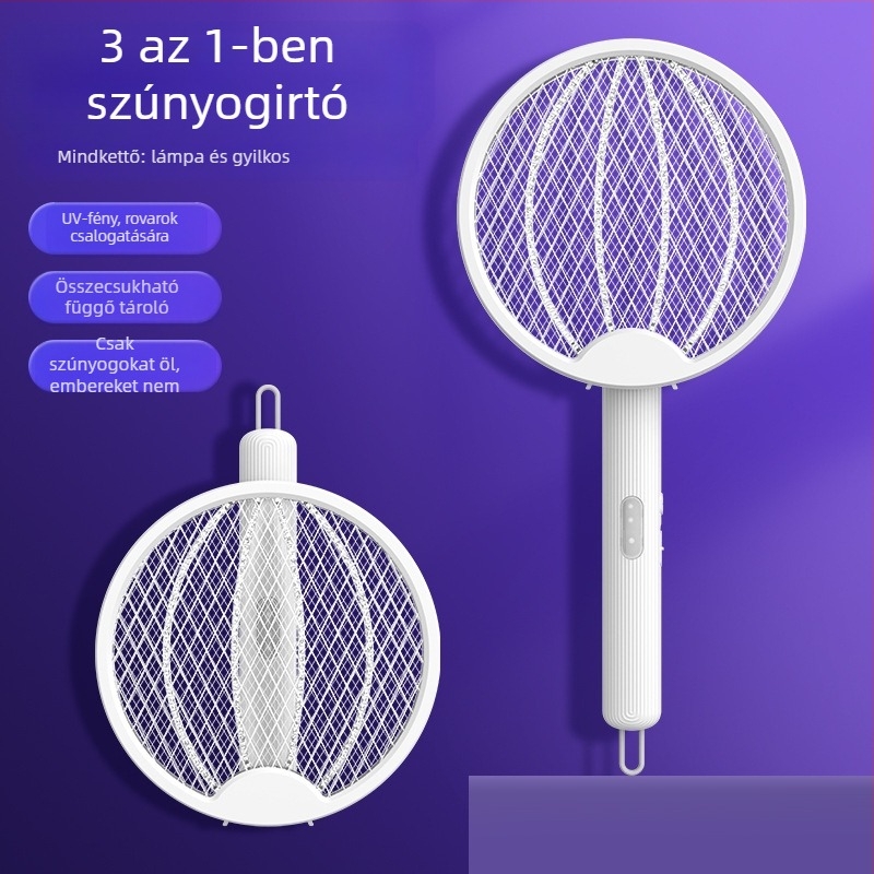 Elektromos szúnyog-ütő - összecsukható 4 az 1-ben, újratölthető, LED világítás, beépített akkumulátor 501–800mAh