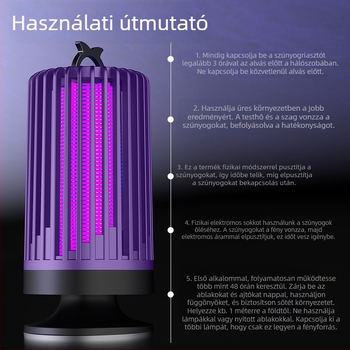 Belső használatra szánt szúnyogriasztó lámpa, csendes elektrosokkos ölő UV-fénnyel, PP burkolat, 10㎡-ig terjedő helyiségekhez