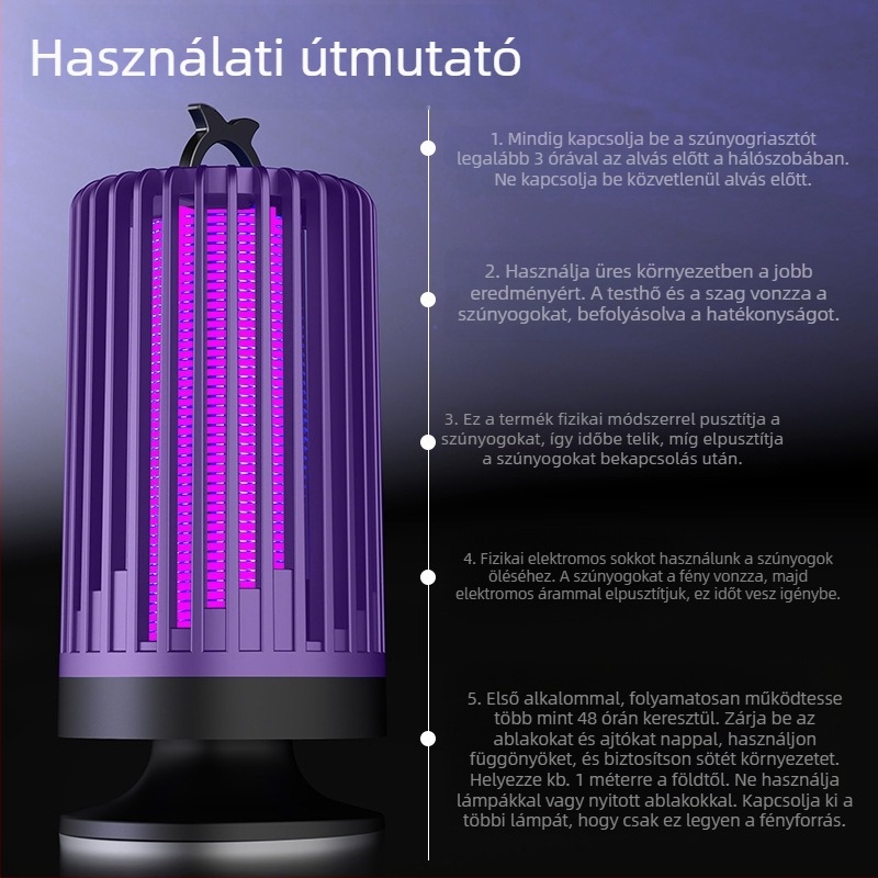 Belső használatra szánt szúnyogriasztó lámpa, csendes elektrosokkos ölő UV-fénnyel, PP burkolat, 10㎡-ig terjedő helyiségekhez