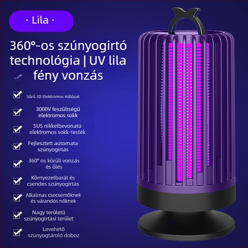 Belső használatra szánt szúnyogriasztó lámpa, csendes elektrosokkos ölő UV-fénnyel, PP burkolat, 10㎡-ig terjedő helyiségekhez