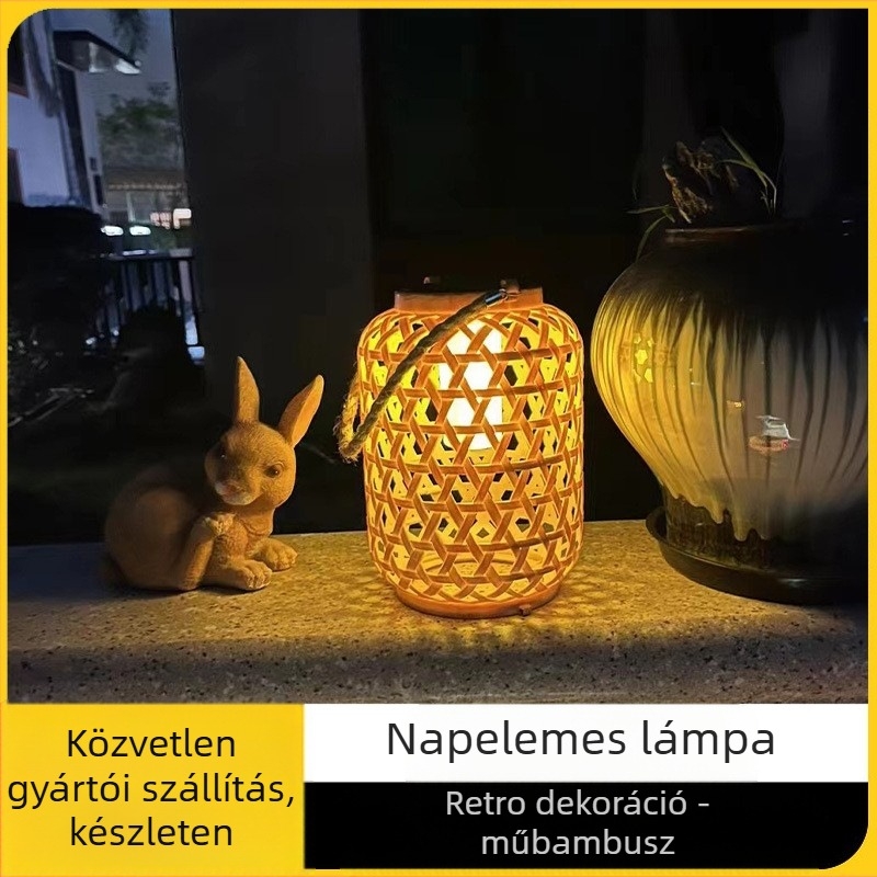 Kerti napelemes lámpa kínai retro pastoral stílusban, bambusz imitáció, IP55 vízálló, LED fényforrás, modell 888, 6–12 órás világítás