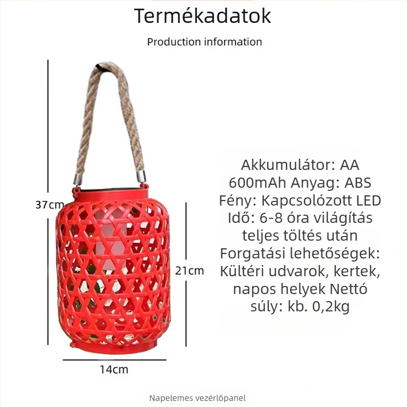 Kerti napelemes lámpa kínai retro pastoral stílusban, bambusz imitáció, IP55 vízálló, LED fényforrás, modell 888, 6–12 órás világítás
