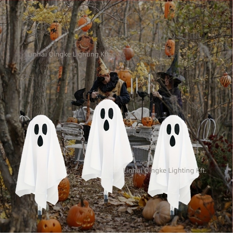 Napenergia Halloween szellem talajlámpa kerthez – IP65, 0,3W, 6–12 óra, anyagok: műanyag/vas művészet/textil, CE tanúsítvány