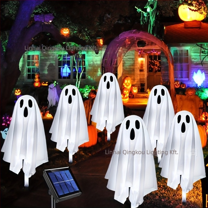 Napenergia Halloween szellem talajlámpa kerthez – IP65, 0,3W, 6–12 óra, anyagok: műanyag/vas művészet/textil, CE tanúsítvány