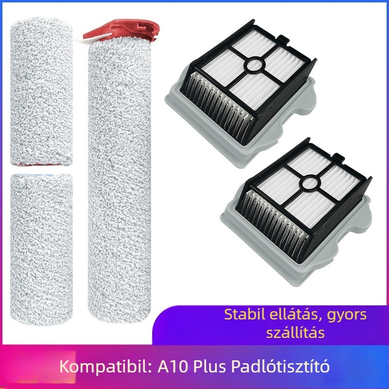 Roborock A10 padlótisztító robothoz készült fő kefefej és szűrőelem – plüss dupla hengergörgős fej, kompatibilis Ultra/E/Plus, modell A10, 101–150 m²-re, otthoni használatra.