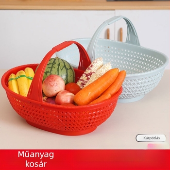 Bevásárló kosár: műanyag kosár bambusz utánzattal, hordozható, 10 kg teherbírás, leeresztő