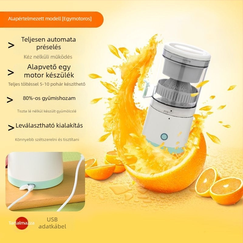 Hordozható gyümölcscentrifuga 18000 rpm, 150 W, rozsdamentes acél belső tartály, levehető akkumulátor, kapacitás legfeljebb 400 ml