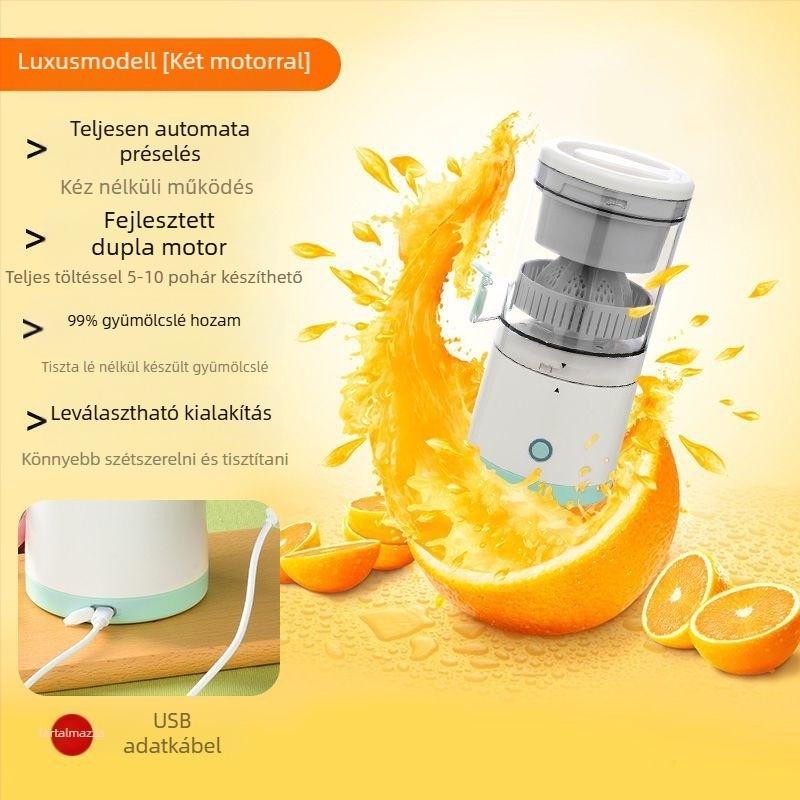 Hordozható gyümölcscentrifuga 18000 rpm, 150 W, rozsdamentes acél belső tartály, levehető akkumulátor, kapacitás legfeljebb 400 ml