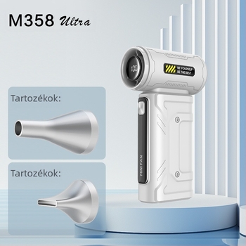 Kézben tartható brushless ventilátor beépített 6000mAh akkumulátorral, USB-tápellátás, ABS ház, 6+ lapát, zaj 60–70 dB