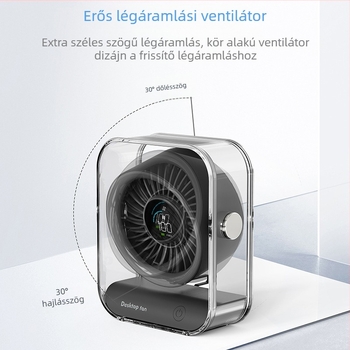 Asztali USB-s ventilátor beépített 4000-6000 mAh akkumulátorral, brushless motor, 6 lapát, 5 V