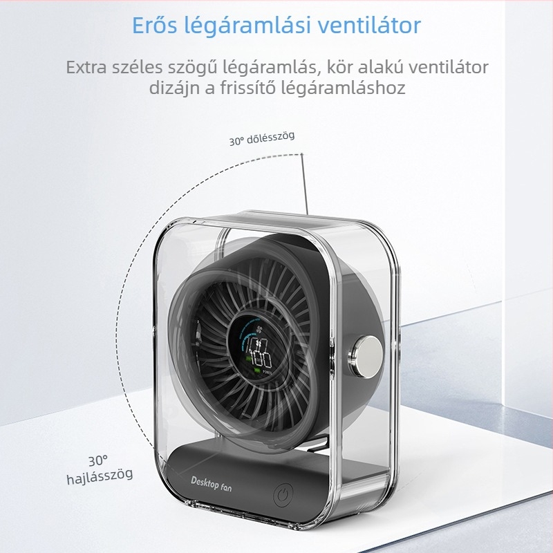 Asztali USB-s ventilátor beépített 4000-6000 mAh akkumulátorral, brushless motor, 6 lapát, 5 V