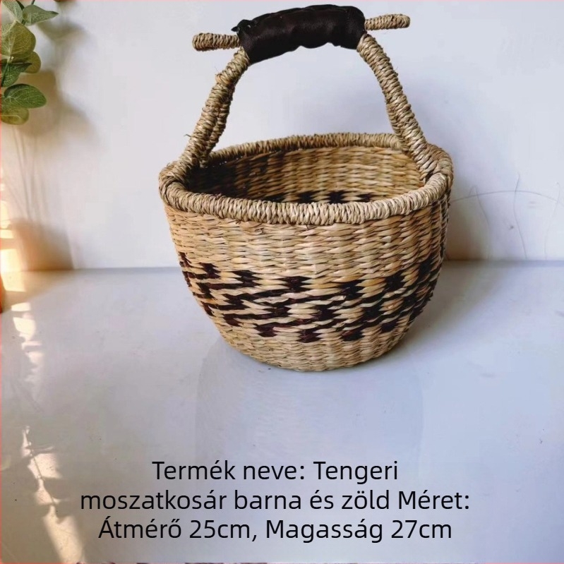 Kézzel font bevásárló kosár fűzfa és szalma anyagból, ZB-073 modell, pásztor stílus, sokoldalú felhasználás otthoni tároláshoz, piknikhez és íróasztal rendezéséhez