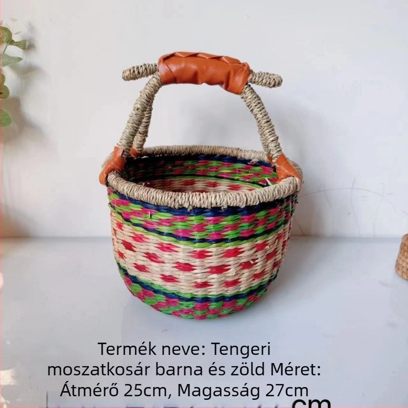 Kézzel font bevásárló kosár fűzfa és szalma anyagból, ZB-073 modell, pásztor stílus, sokoldalú felhasználás otthoni tároláshoz, piknikhez és íróasztal rendezéséhez