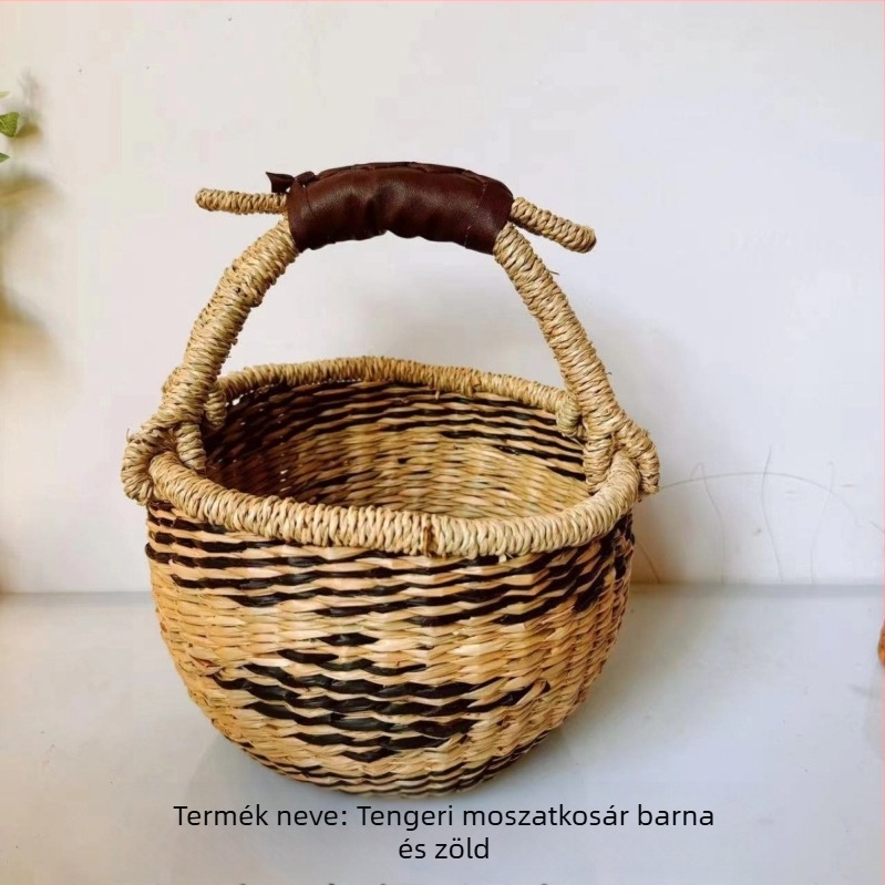 Kézzel font bevásárló kosár fűzfa és szalma anyagból, ZB-073 modell, pásztor stílus, sokoldalú felhasználás otthoni tároláshoz, piknikhez és íróasztal rendezéséhez