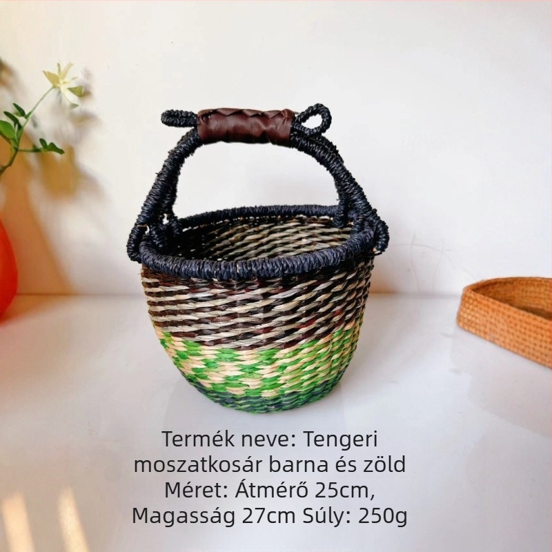 Kézzel font bevásárló kosár fűzfa és szalma anyagból, ZB-073 modell, pásztor stílus, sokoldalú felhasználás otthoni tároláshoz, piknikhez és íróasztal rendezéséhez