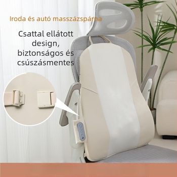 Derék- és hátmasszázs párna, 2 masszázsfejjel, gyúrás, vörös fényű meleg kompresszió, infravörös terápia, otthoni és autóhasználatra