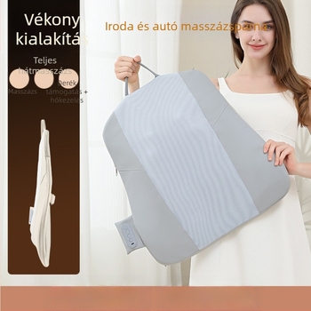Derék- és hátmasszázs párna, 2 masszázsfejjel, gyúrás, vörös fényű meleg kompresszió, infravörös terápia, otthoni és autóhasználatra