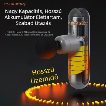 Mini hordozható fascia masszírozó otthoni használatra; kefés motor; 5. fokozat vagy magasabb; 4 masszázsfej; beépített akkumulátor; zaj 36 dB alatt