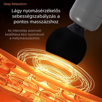 Mini hordozható fascia masszírozó otthoni használatra; kefés motor; 5. fokozat vagy magasabb; 4 masszázsfej; beépített akkumulátor; zaj 36 dB alatt