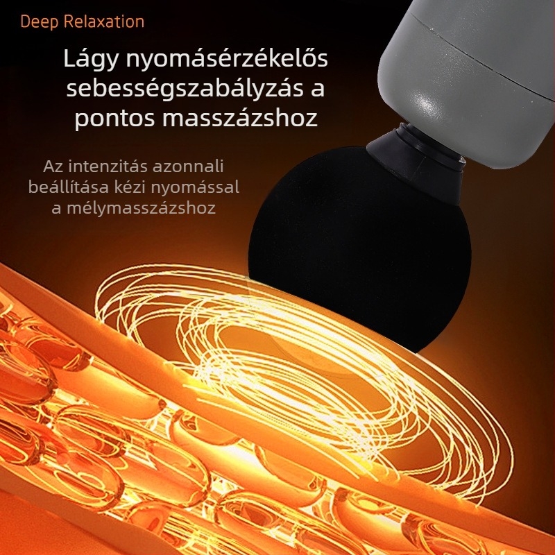 Mini hordozható fascia masszírozó otthoni használatra; kefés motor; 5. fokozat vagy magasabb; 4 masszázsfej; beépített akkumulátor; zaj 36 dB alatt