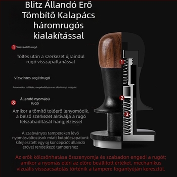 Kávé tampere fix erővel, automatikus visszapattanás és kiegyensúlyozás; diófa és rozsdamentes acél, modern minimalista stílus