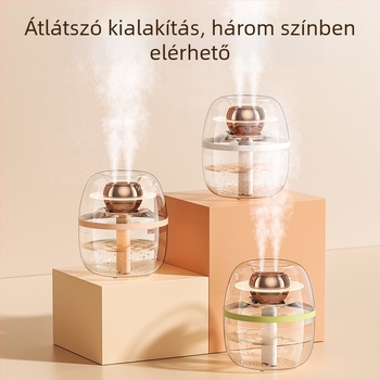 Átlátszó kristályos légnedvesítő otthonra, nagy kapacitás 2.6–4.0 L, alkalmas helyiségekig 30 m², 2 párásító kimenet, halk működés, USB tápegység, kör alakú dizájn, időzítő több mint 8 óra.