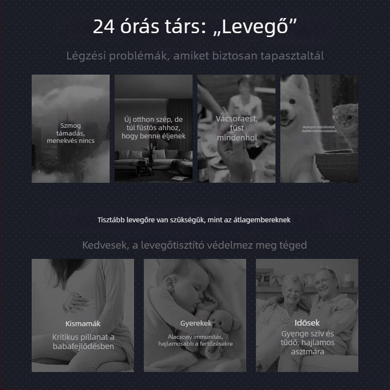 Otthoni légtisztító – Formaldehid eltávolítása, alacsony zaj (<36 dB), 50 m³/h légáramlat, 10 m²-es lefedettség, Kompozit szűrő