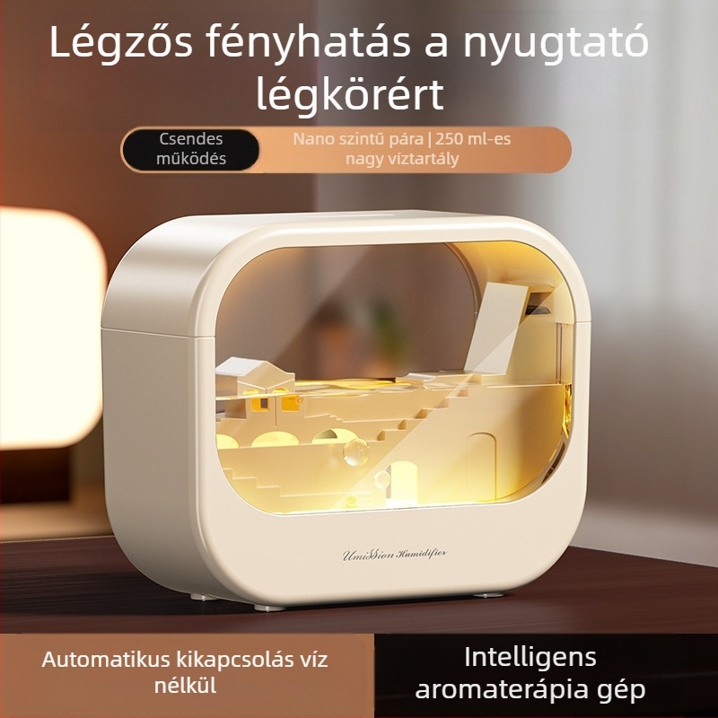 Otthoni aromaterápiás párásító-diffúzor – csendes USB tápegység, 2 W, 10–20 m², 0,5 L alatti tartály