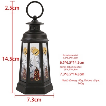 Halloween LED asztali díszlámpa, retro hatszögletű design, anyagok: műanyag és üveg, rekvizita a színpadi dekorációhoz