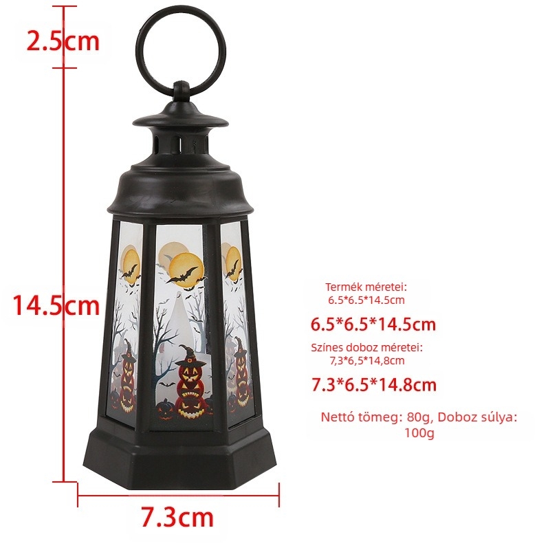 Halloween LED asztali díszlámpa, retro hatszögletű design, anyagok: műanyag és üveg, rekvizita a színpadi dekorációhoz