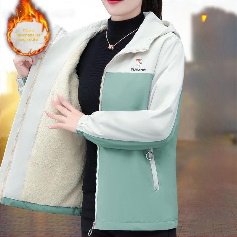 Kapucnis kabát, vastag anyag, cipzár, viszkóz/poliészter 95%+, laza szabás — 2024 tél