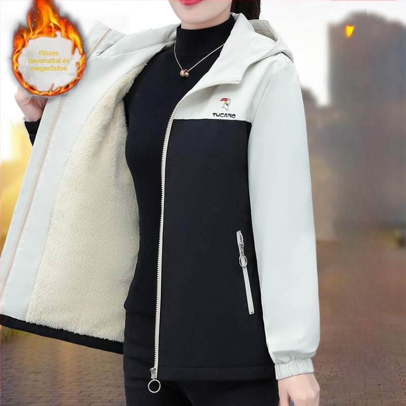 Kapucnis kabát, vastag anyag, cipzár, viszkóz/poliészter 95%+, laza szabás — 2024 tél