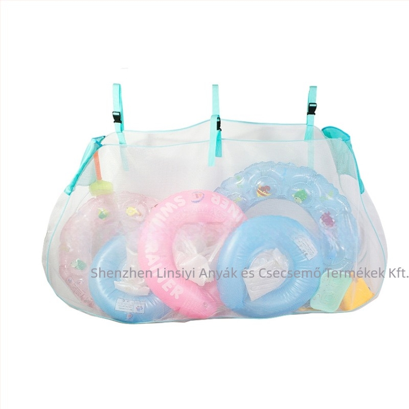 Medencés kerítéshez készült műanyag szövött hálós táska, nagy kapacitású tároló úszógumik és labdák számára, önzáró, PP anyag, teherbírás 1-10