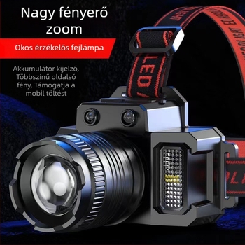 Fejre szerelt LED fejlámpa USB töltéssel, kültéri horgászathoz — szenzoros éjszakai világítás, 360° forgás, 30W, 4800mAh, 200–500 m hatótáv