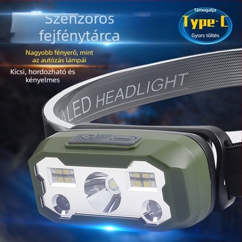 LED fejlámpa, 5W, Type-C töltés, magas sűrűségű Li-ion akkumulátor, 200-500 m hatótávolság