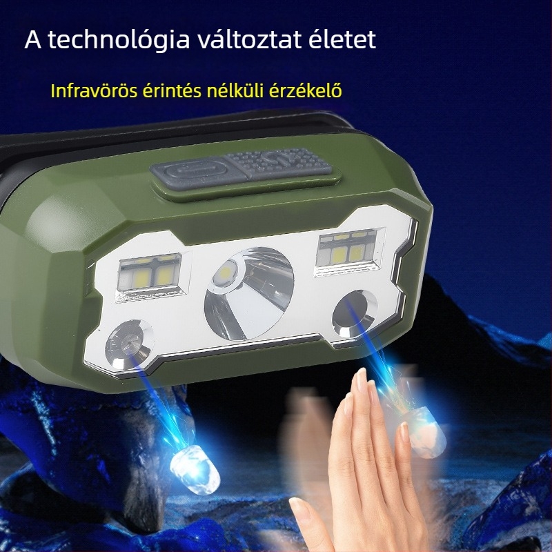 LED fejlámpa, 5W, Type-C töltés, magas sűrűségű Li-ion akkumulátor, 200-500 m hatótávolság