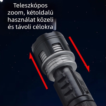 LED zseblámpa, kézi hajtású, 5W, 1200mAh, hatótáv 100–200 m