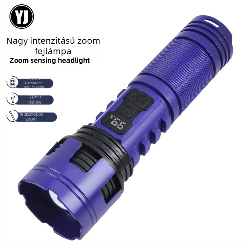 LED zseblámpa, kézi hajtású, 5W, 1200mAh, hatótáv 100–200 m