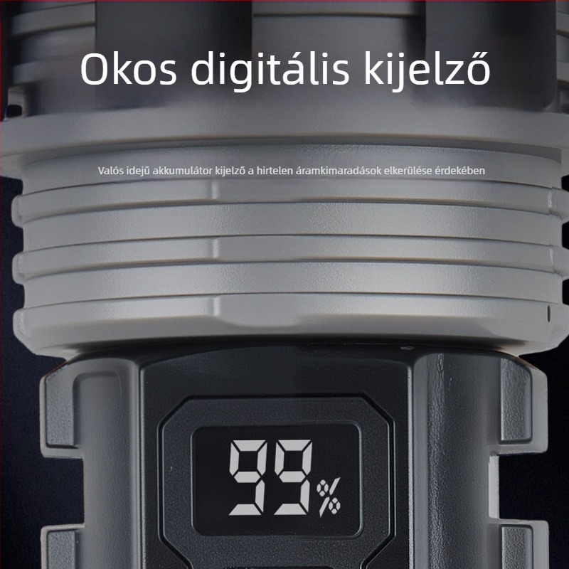 LED zseblámpa, kézi hajtású, 5W, 1200mAh, hatótáv 100–200 m