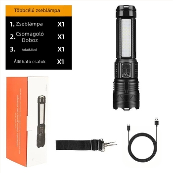 LED elemlámpa alumínium ötvözetből, 15W, beépített 5400 mAh akkumulátor, újratölthető, Power Bank funkcióval, 500 m feletti hatótávolság