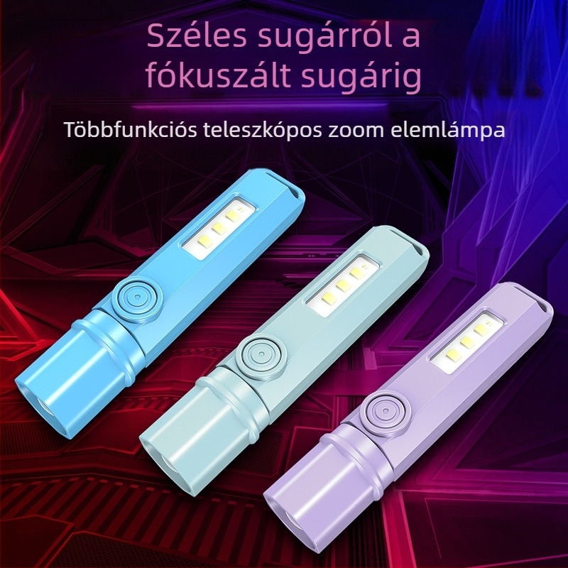 LED újratölthető mini teleszkópos elemlámpa, multifunkcionális kültéri használatra, 1W, 1200 mAh, hatótávolság 100–200 m, üzemidő 3–5 óra