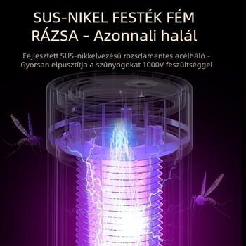 USB-töltésű szúnyogirtó lámpa beépített akkumulátorral, LED fényforrás, 11–20 m²-re, elektromos sokk + fénycsapda