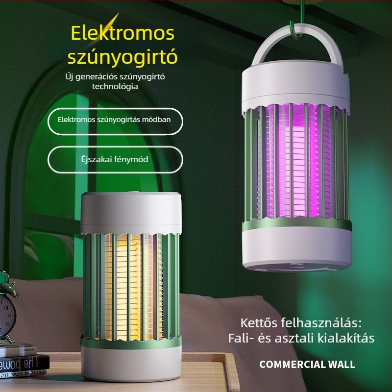 USB-töltésű szúnyogirtó lámpa beépített akkumulátorral, LED fényforrás, 11–20 m²-re, elektromos sokk + fénycsapda