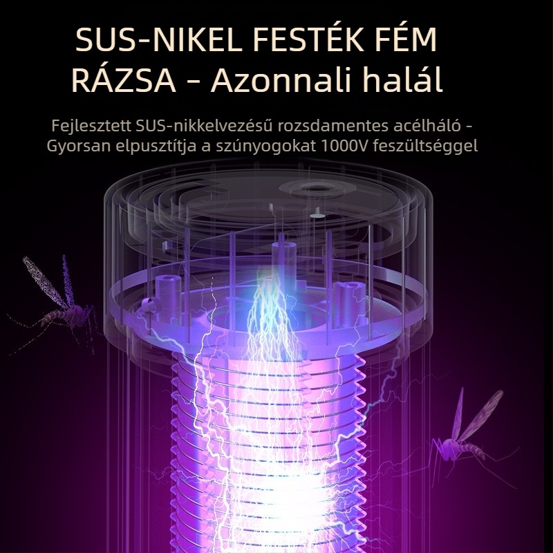 USB-töltésű szúnyogirtó lámpa beépített akkumulátorral, LED fényforrás, 11–20 m²-re, elektromos sokk + fénycsapda