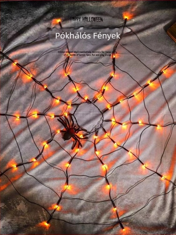 Halloween pókhálós LED fények távirányítóval, elemes működés, IP44, kis fényfüzér