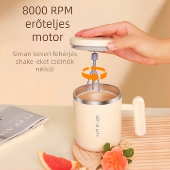 Funkcionális pohár keverő funkcióval, dupla falú kivitel, 300 g, PP anyag, testreszabás elérhető
