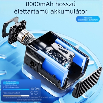 Derékhoz akasztható USB-s hordozható ventilátor kültéri használatra, 5 sebesség, digitális kijelző, beépített 6000 mAh-es akkumulátor, USB tápegység